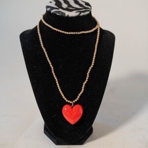 Gold and Red Heart Pendant Necklace